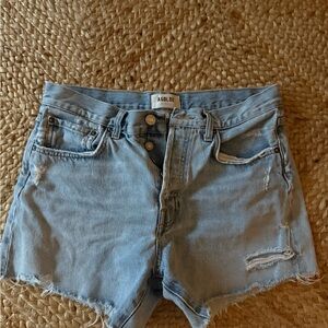 Agolde Light Wash Distressed High-Rise Denim Shorts